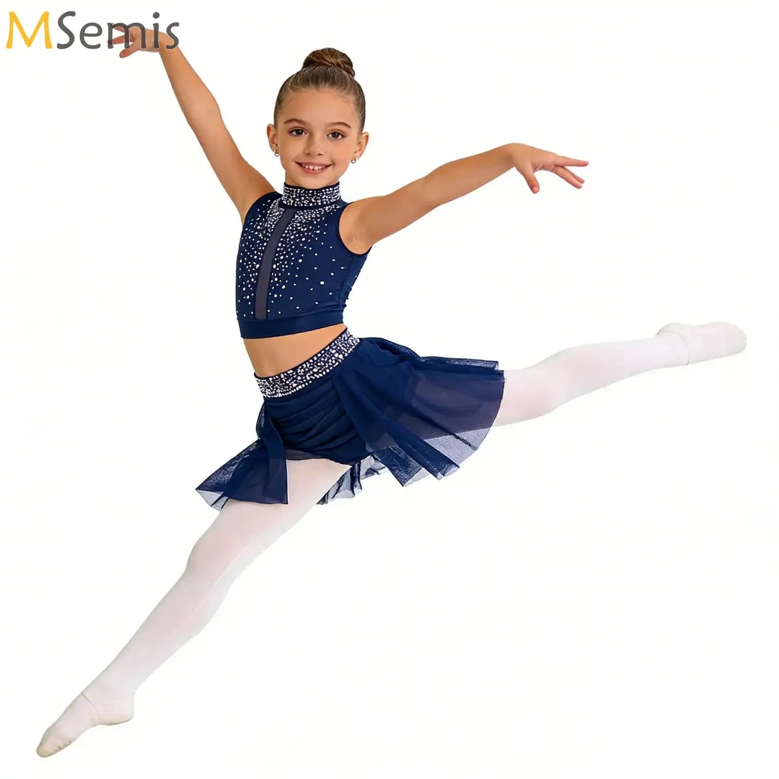 Completo da ballo moderno per ragazze adolescenti: top corto senza maniche e gonna per pattinaggio artistico, jazz, balletto e ginnastica