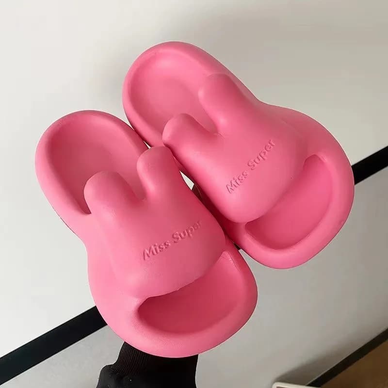 Pantofole estive dolci in stile coreano a forma di coniglio con orecchie verticali, da donna, per esterni e casa, antiscivolo e comode.