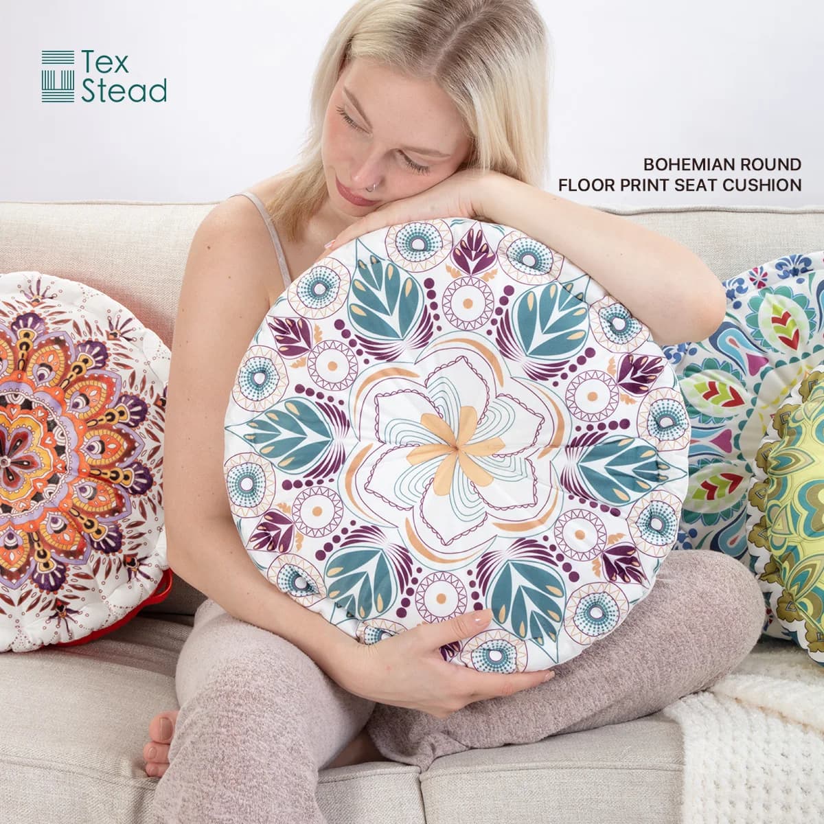 Mandala Round Bohemian Pillow Cushion Soft Plush Thickened Floor Meditation Seat with Portable Handle Home Decor