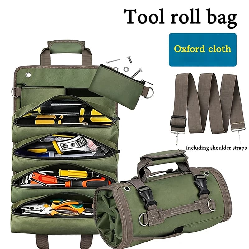 Portatile Tool Bag Resistant for Electricists and Mechanics - Rollable with Easy Storage and Access Hinge
