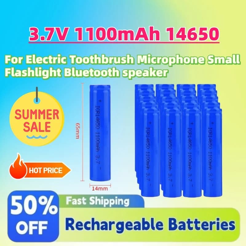 2-20PCS 3.7V 1100mAh 14650 Batteria al litio ricaricabile per spazzolino elettrico Microfono Piccola torcia elettrica Altoparlante Bluetooth
