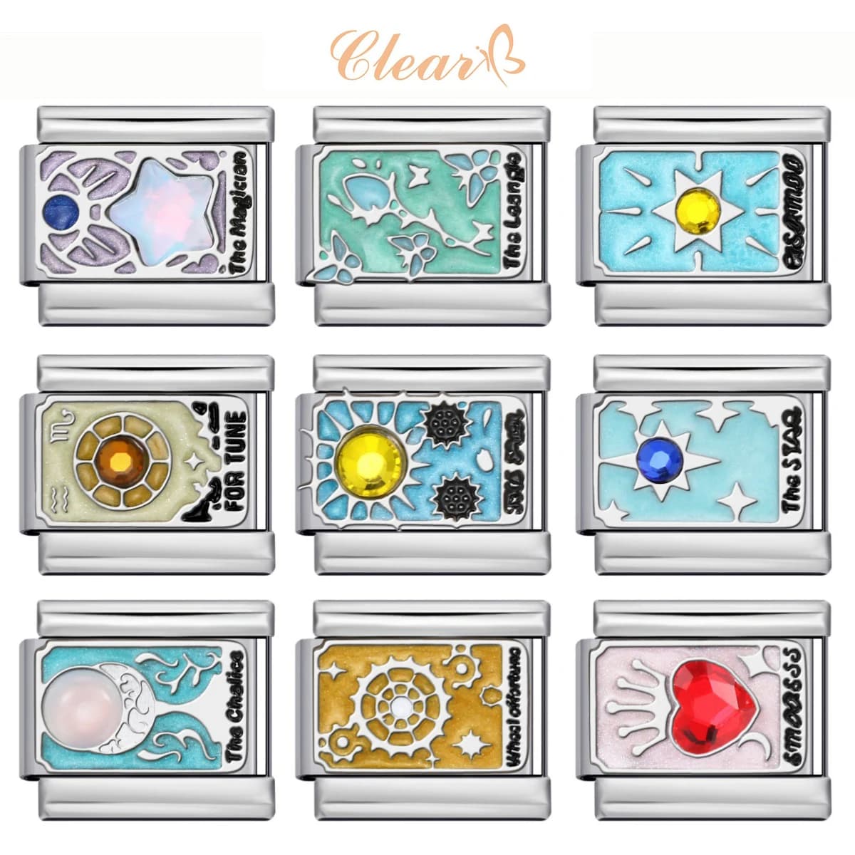 Ciondolo per ragazza con carta dei tarocchi alla moda originale, collegamenti italiani, adatto per braccialetti in acciaio inossidabile da 9 mm, creazione di gioielli fai da te, regalo per il compleanno