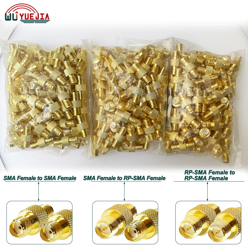 100 Pz/lotto Commerci All'ingrosso Connettore SMA Femmina a SMA Femmina Jack RP-SMA Dritto RF Adattatore Coassiale 50ohm Placcato Oro per Antenna WiFi