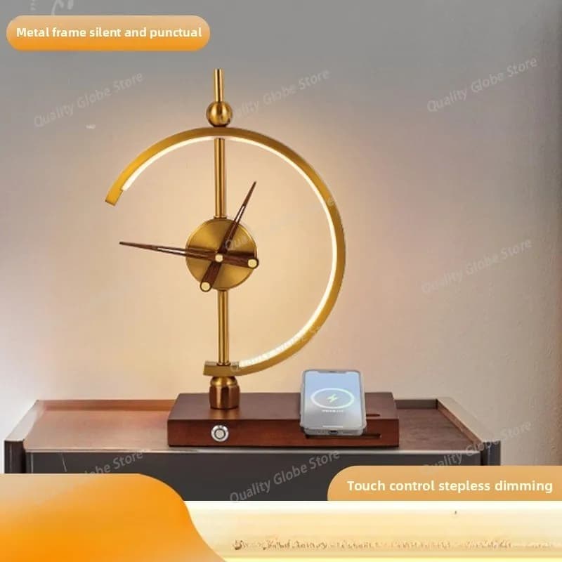 Lampada da scrivania con orologio creativo di lusso leggero e moderno, ornamento da tavolo con ricarica intelligente dimmerabile