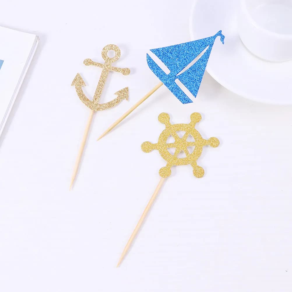 48 Pezzi Decorazioni per Torte a Forma di Barca a Vela e Ancora, Topper per Cupcake Riutilizzabili, Accessori per Feste di Compleanno, Matrimoni e Festival Nautici