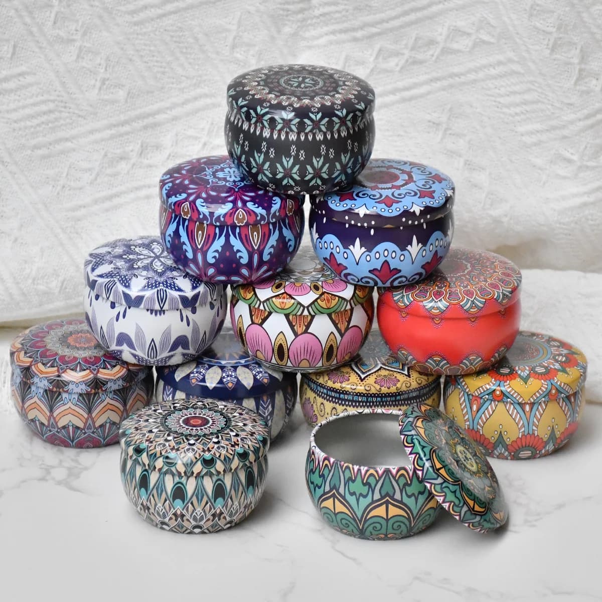 12 tin cans for mixed color iron candles, empty containers, to make diy candles with spice case and dry desserts