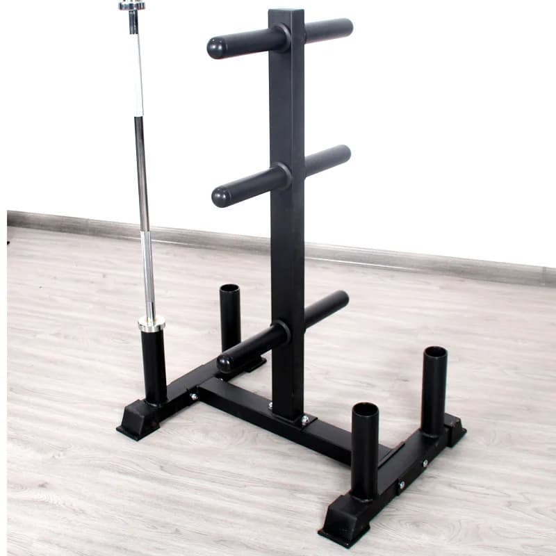 Weight Plate Tree Holder & Vertical Barbell Storage Rack For Home Gym, 6-Pegs Weight Plate Barbells