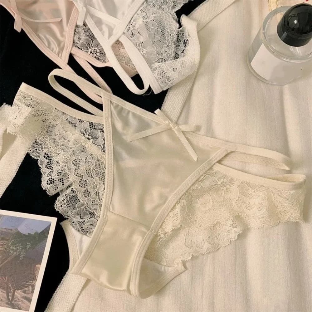 Comfortable Sweet Lace Panties Low Waist Hollow Underwear for Women Flower Cotton Crotch Satin Silk Briefs Female