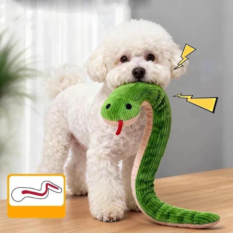 Plush Snake Built‑in Crinkle Paper Squeaky Interactive Chew Tear‑resistant Bite Relieve Boredom Teeth For Dogs Daily Playtime