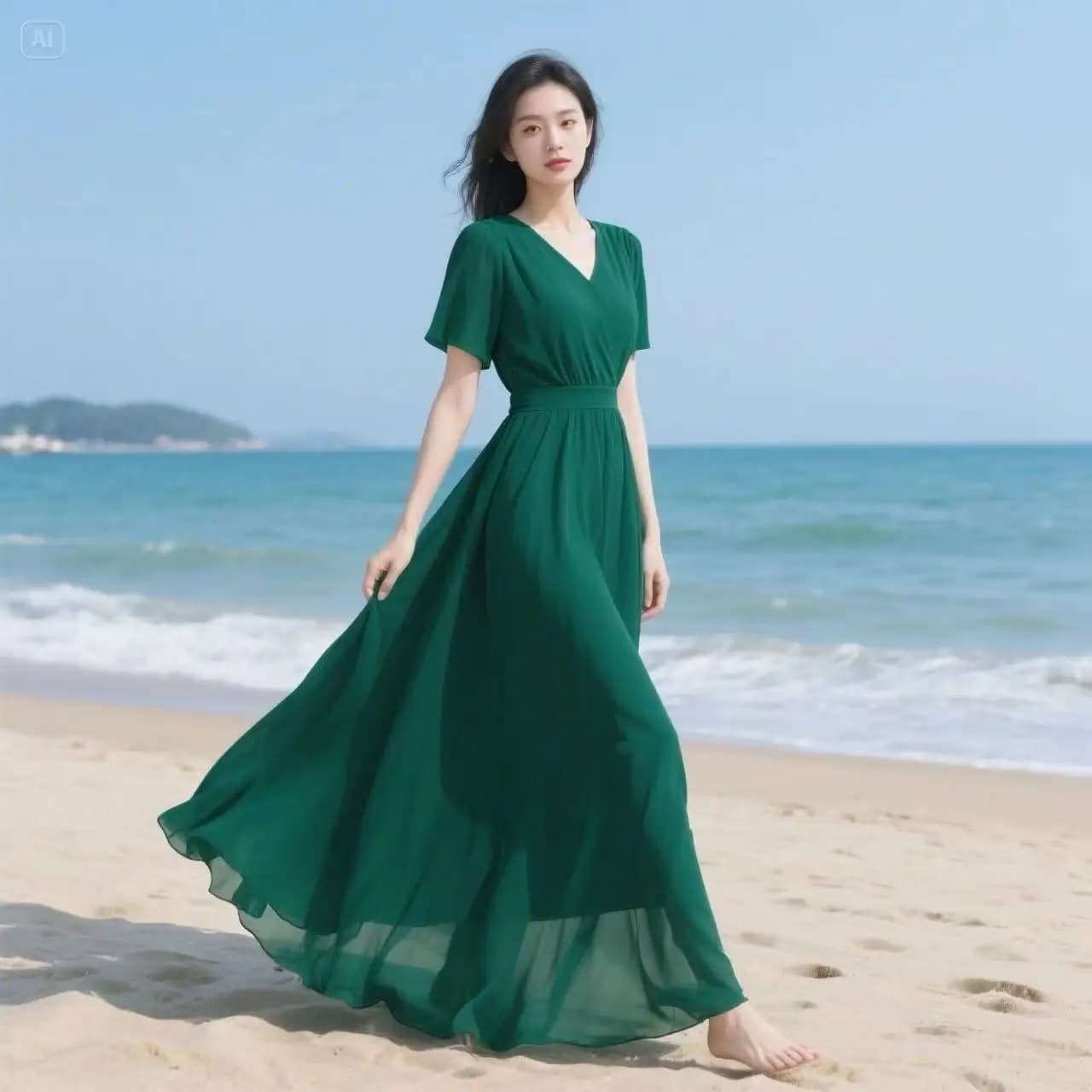 2025 Nuova Estate di Colore Solido Pendolo Abito in Chiffon Temperamento Vacanza Francese Lungo Bohemia Beach Dress Abbigliamento Donna Abiti