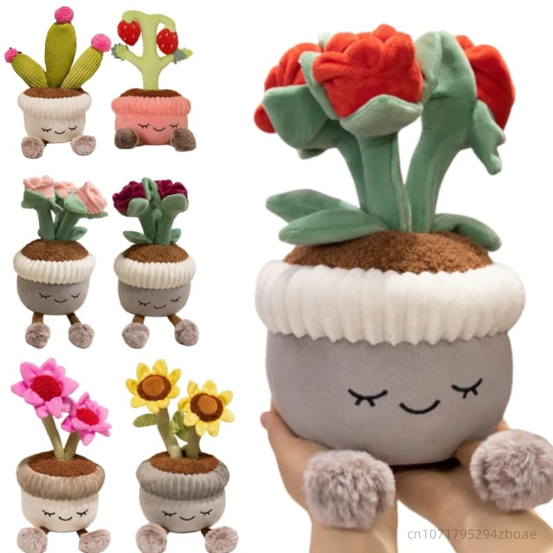 Commercio all'ingrosso 30 cm fiore artificiale peluche piante verdi fioritura cactus girasole bambole morbide ragazze ragazzi kawaii regalo di natale decorazioni per la casa