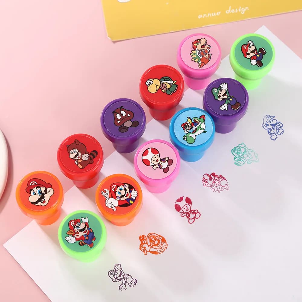 Set di 12 Timbri Super Mario per Bambini, Figurine Anime, Timbri per Insegnanti, Accessori per Bambini, Giocattoli Classici, Regalo