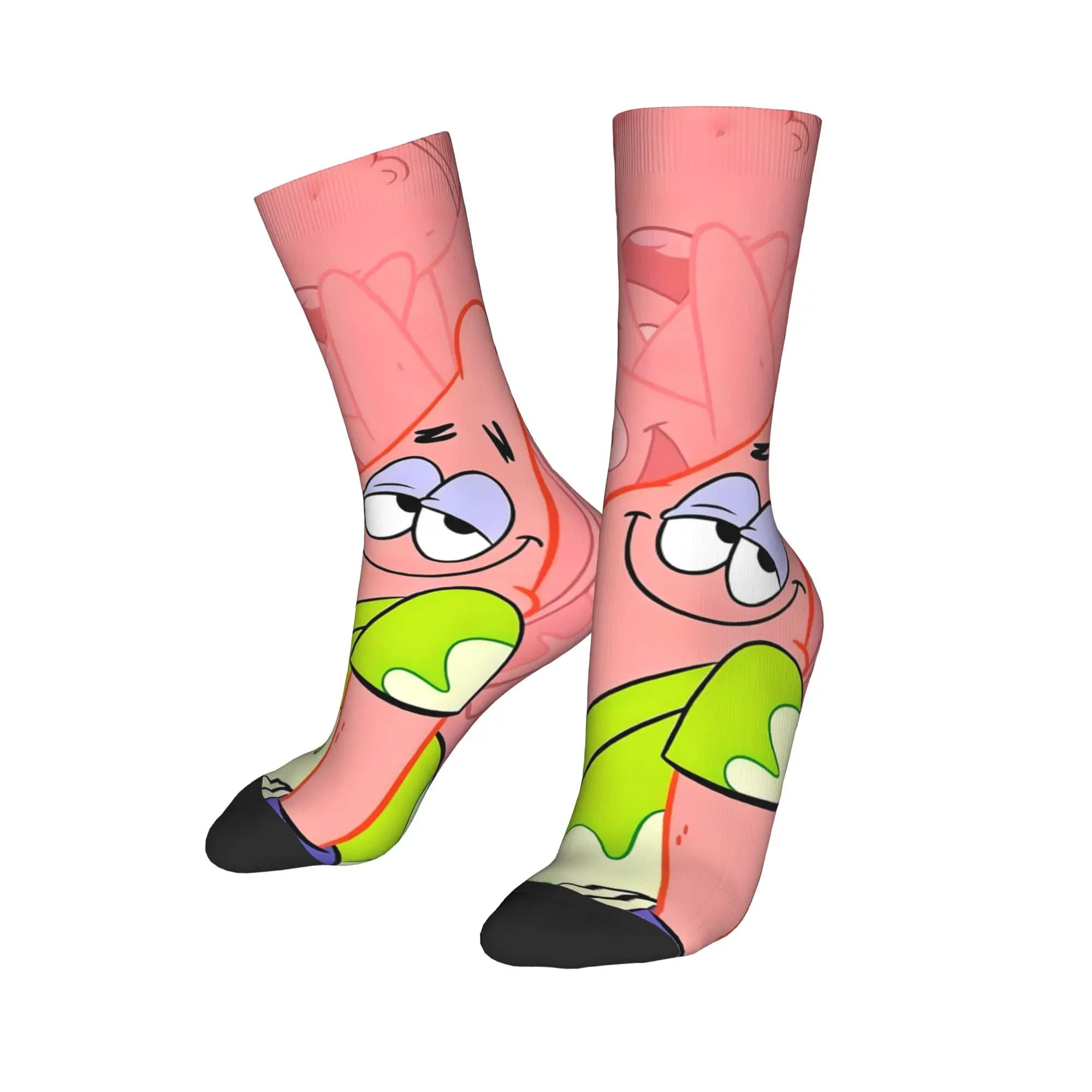 SpongeBobs Soft Pink Solo Patrick Art Stockings Graphic Funny Socks Winter Anti Slip Socks Adults Men Skateboard Soft Socks