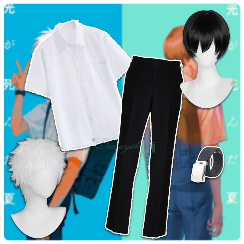 Anime The Summer Hikaru Died Tsujinaka Yoshiki Hikaru Indo Cosplay Costume Wig DK School uniform Nylon belt Halloween Party