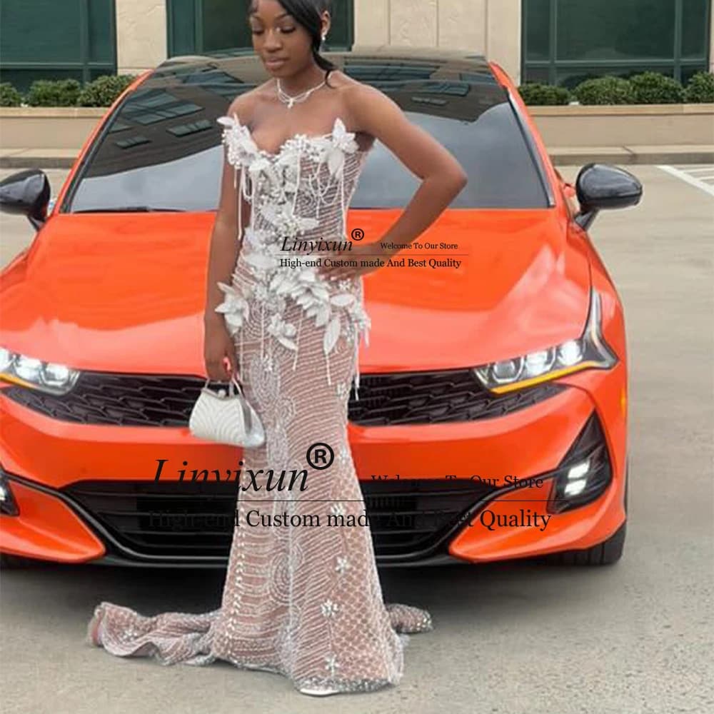 Vintage Dance Dresses with Black Girls beads Evening Dresses with Leaf Mermaid Custom Sleeveless Party Dresses With Beaded Dresses