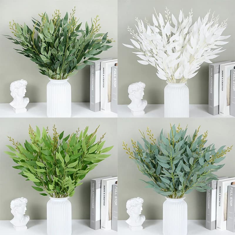 50cm Artificial Eucalyptus Green Willow Leaves Fin Plants Bouquet For Bride House Arrangement Of Flowers Decor Christmas Garland