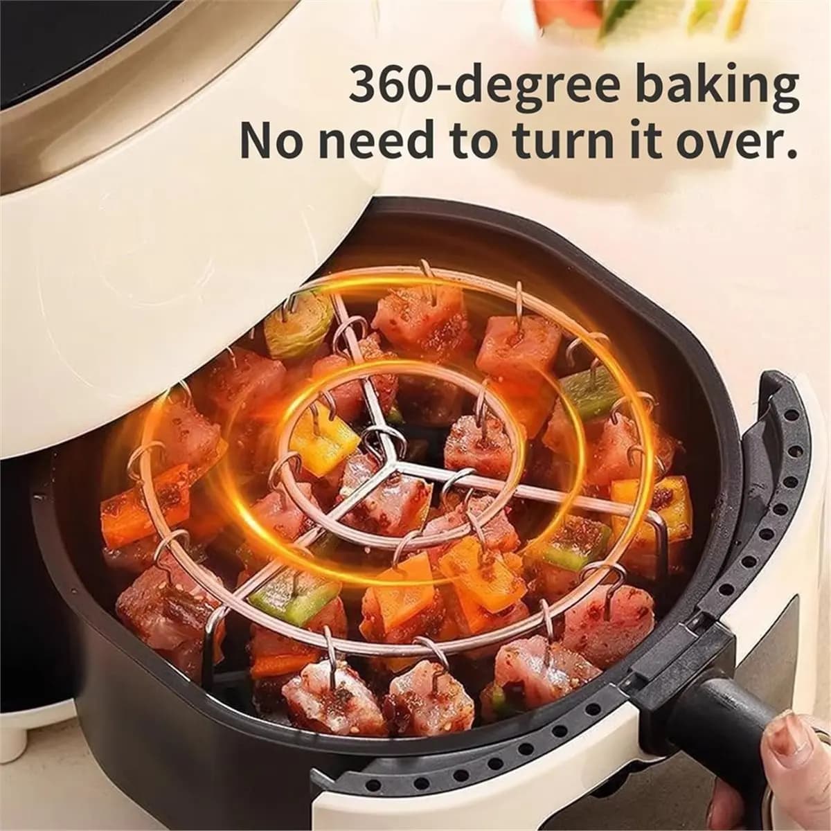 (ABUB) Griglia per Friggitrice ad Aria, Set di Spiedini per BBQ in Acciaio Inox, 24 Spiedini Verticali per Carne con Supporto Rotondo