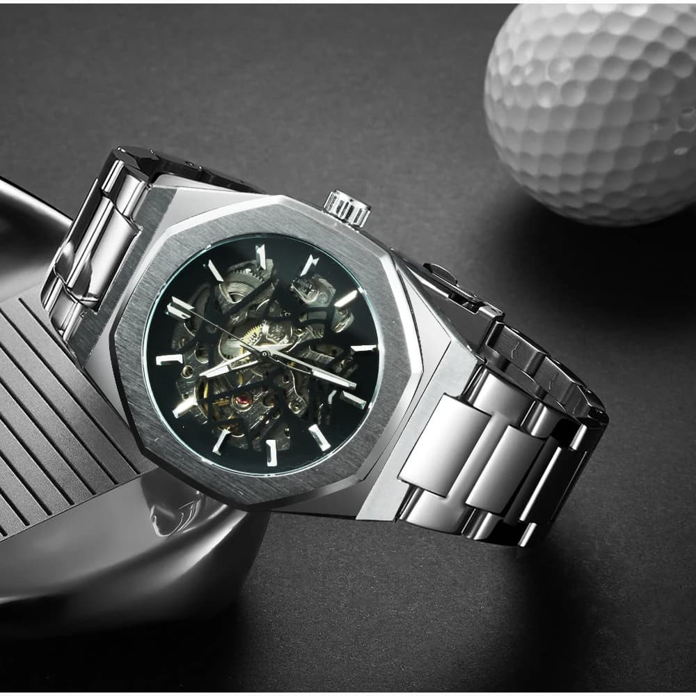 Men's WINNER Luxury Watches, Automatic Mechanical Watch High Range Schelet with Stainless Steel Strap