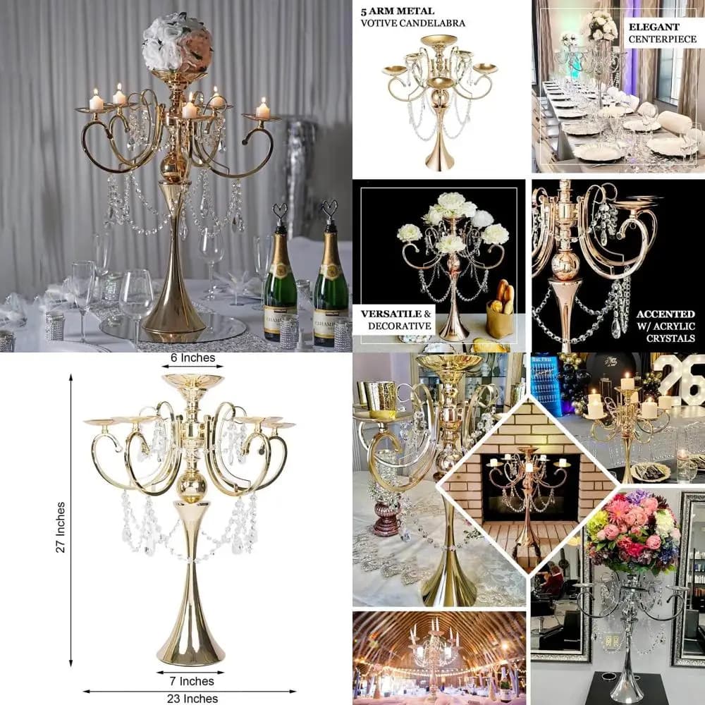 Clabra Votive Candle Holder 5 Arms in Gold 27 with Goccia Crystal Accents