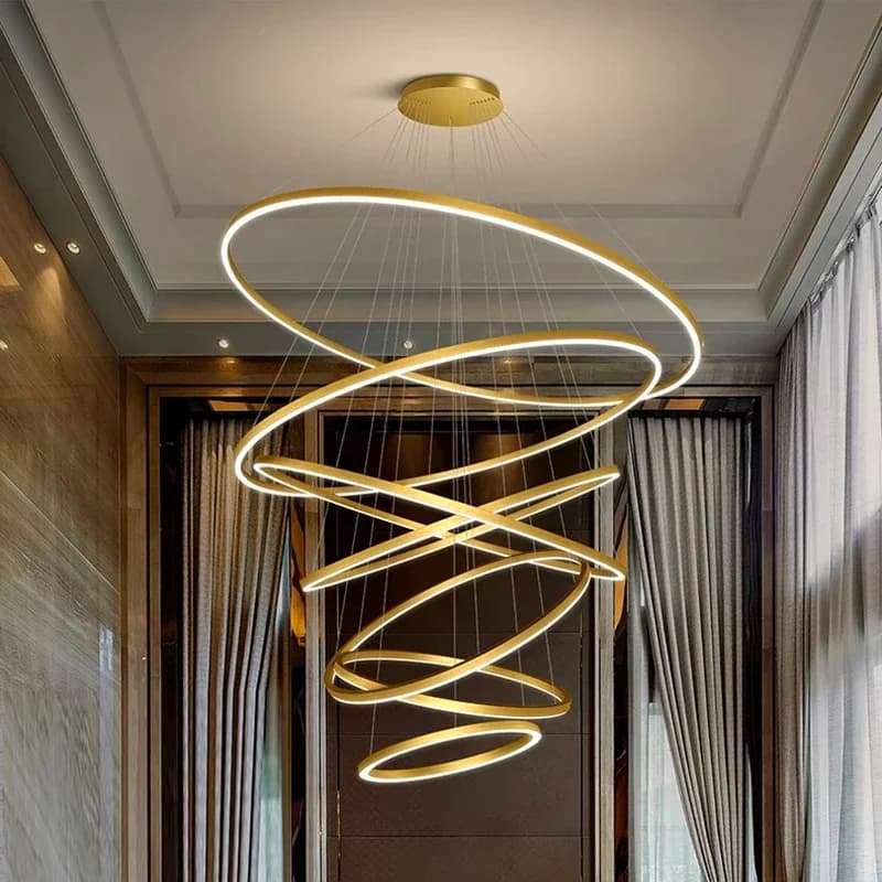 Lampade a sospensione a LED ad anello nordico da 120 cm dimmerabili per soggiorno, sala da pranzo, tavolo da cibo, scala, lampadario, decorazioni per la casa, apparecchio a sospensione
