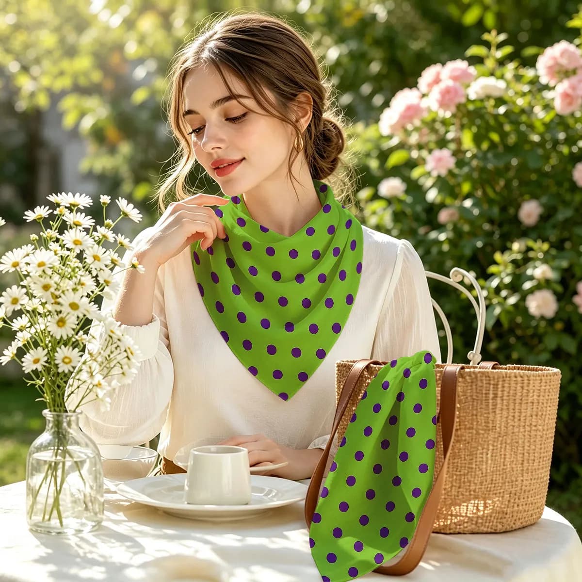 Green purple polka dots Bandana Paisley Headbands Hip Hop Kerchief Outdoor Unisex Headband Wrist Wraps Face Mask Handkerchief