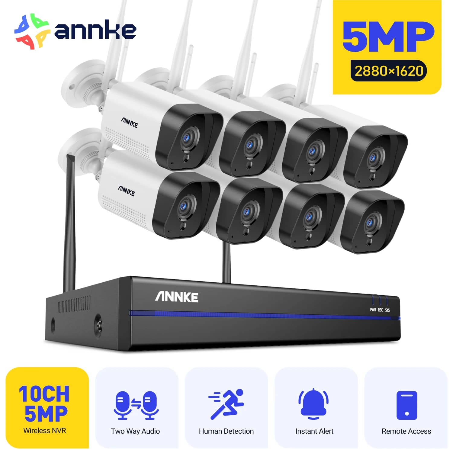 ANNKE 5MP WiFi CCTV Sistema 16CH NVR Sistema di telecamere di sicurezza Audio bidirezionale Telecamere IP wireless esterne Kit di videosorveglianza