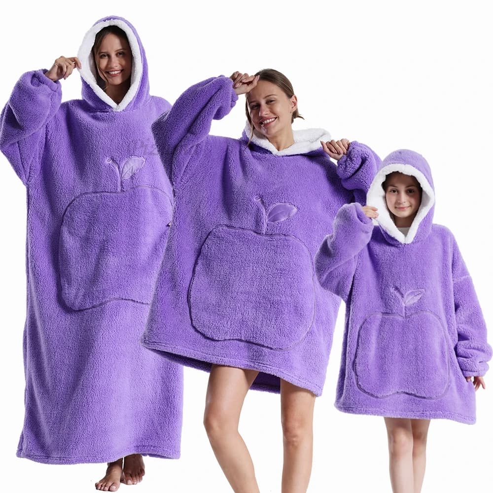 Winter Hot Flannel Solid Apple Bathrobes Long Kids Oversize Sweatshirts Teenage Girl Family Clothes Match Pijama TV Covered