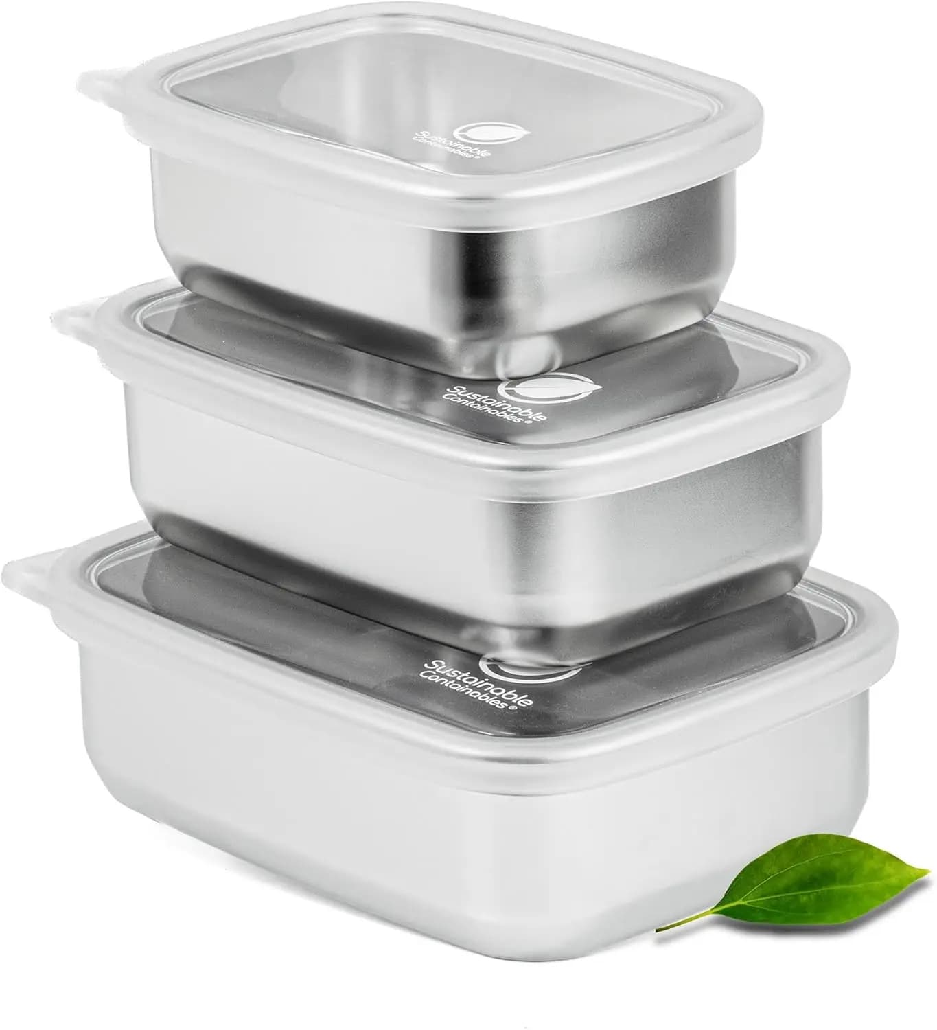 Contenitori Ermetici in Acciaio Inox con Coperchi Trasparenti, Set Impilabile Antiperdita 18/8 (304) Senza Plastica 20/30/40 oz