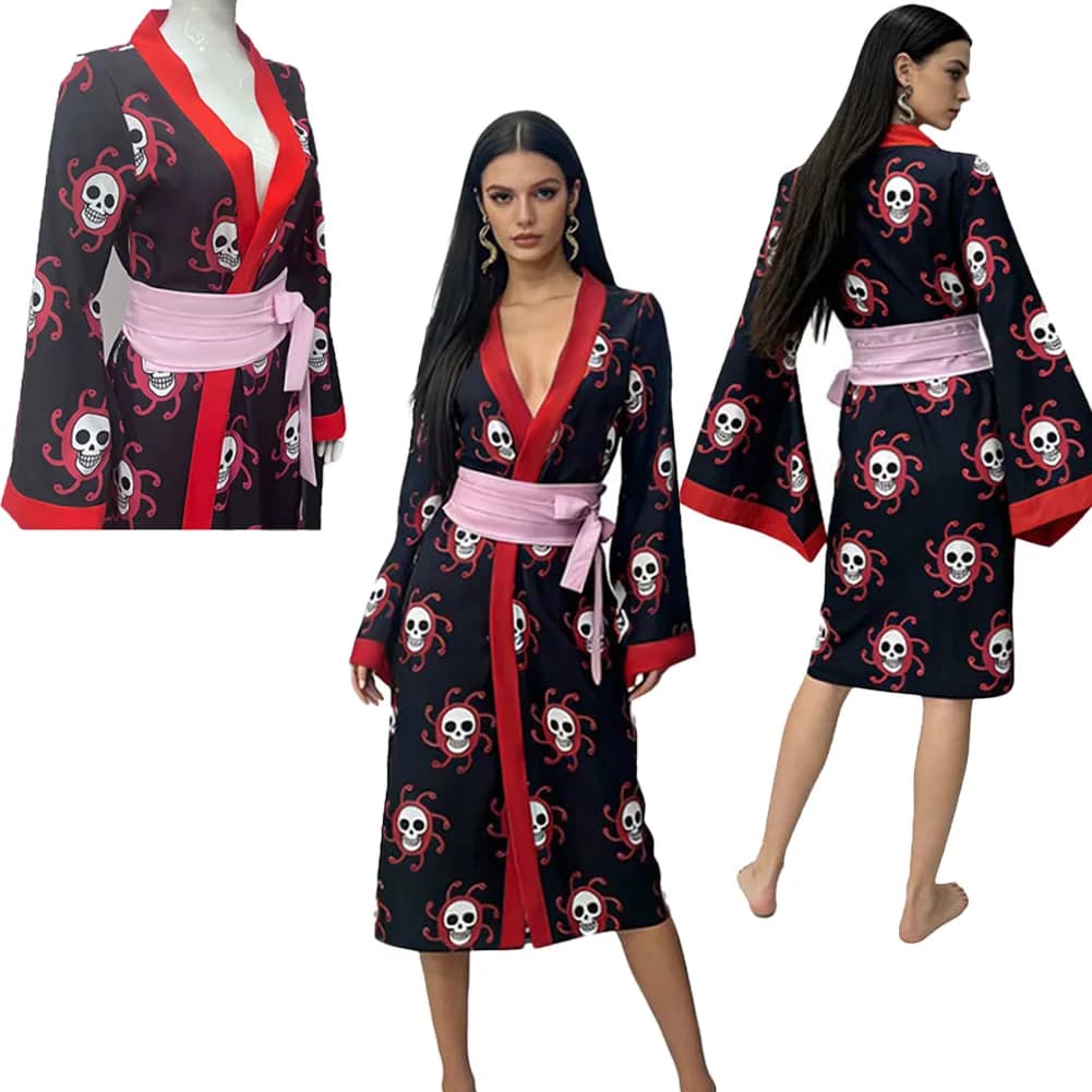 Costume Cosplay Kimono Boa Hancock, Abito da Pirata per Donna, Vestito per Halloween e Carnevale