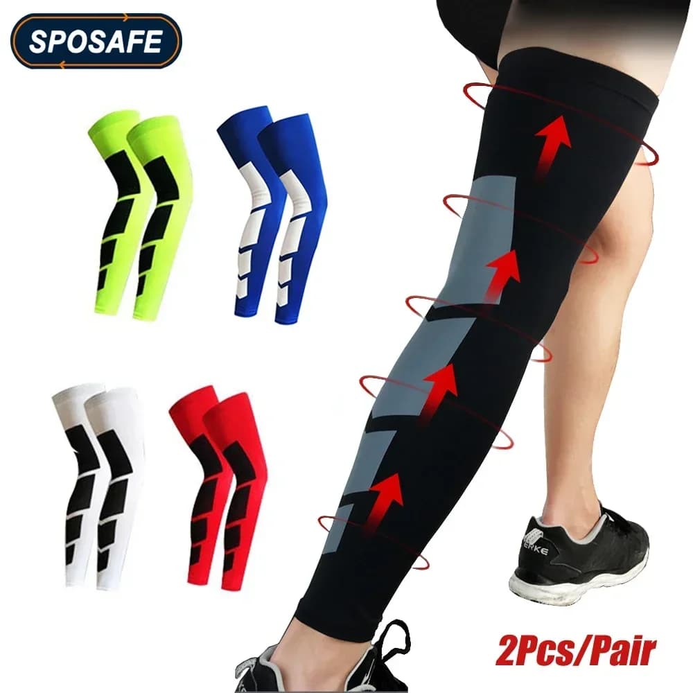 1 paio di maniche a compressione per gambe sportive a figura intera, ginocchiera da basket, protezione per polpacci e tibia, supporto per stecca per uomo donna