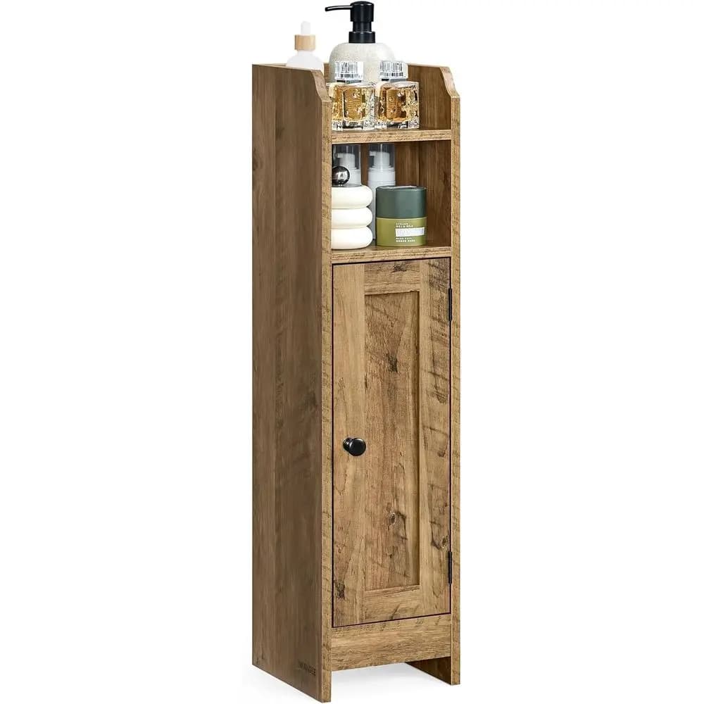 Piccolo mobiletto con anta, 7,9 x 7,1 x 31,5 pollici, porta carta igienica stretto, ripiani regolabili, per bagno