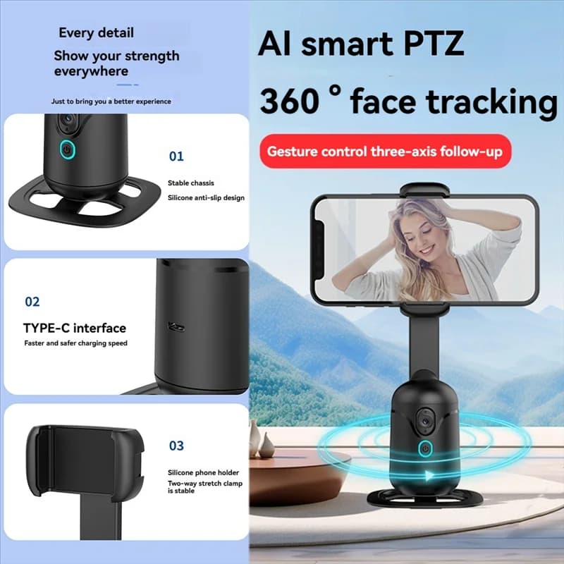 Automatic face tracking tripod with Smart AI cardanic coupling for Vlog video recording 360-degree rotation Follow Focus Vlog with light