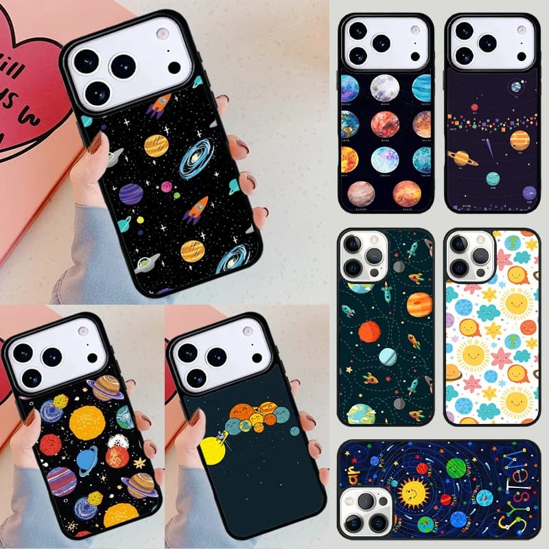 Custodia Morbida per Telefono con Costellazioni del Sistema Solare per Apple iPhone 17 Air 16E 15 14 Plus 13 12 11 Pro Max Mini Funda Cover