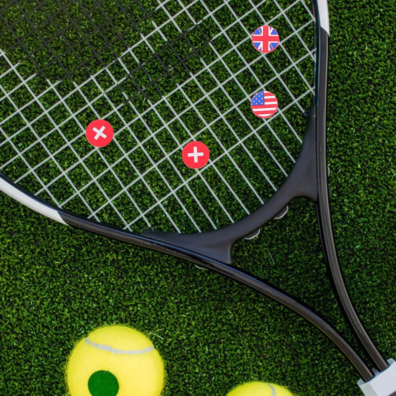 4 Pezzi Ammortizzatori di Vibrazioni in Silicone per Racchette da Tennis, Motivo a Bandiera, Riducono gli Urti, Migliorano il Controllo e il Comfort
