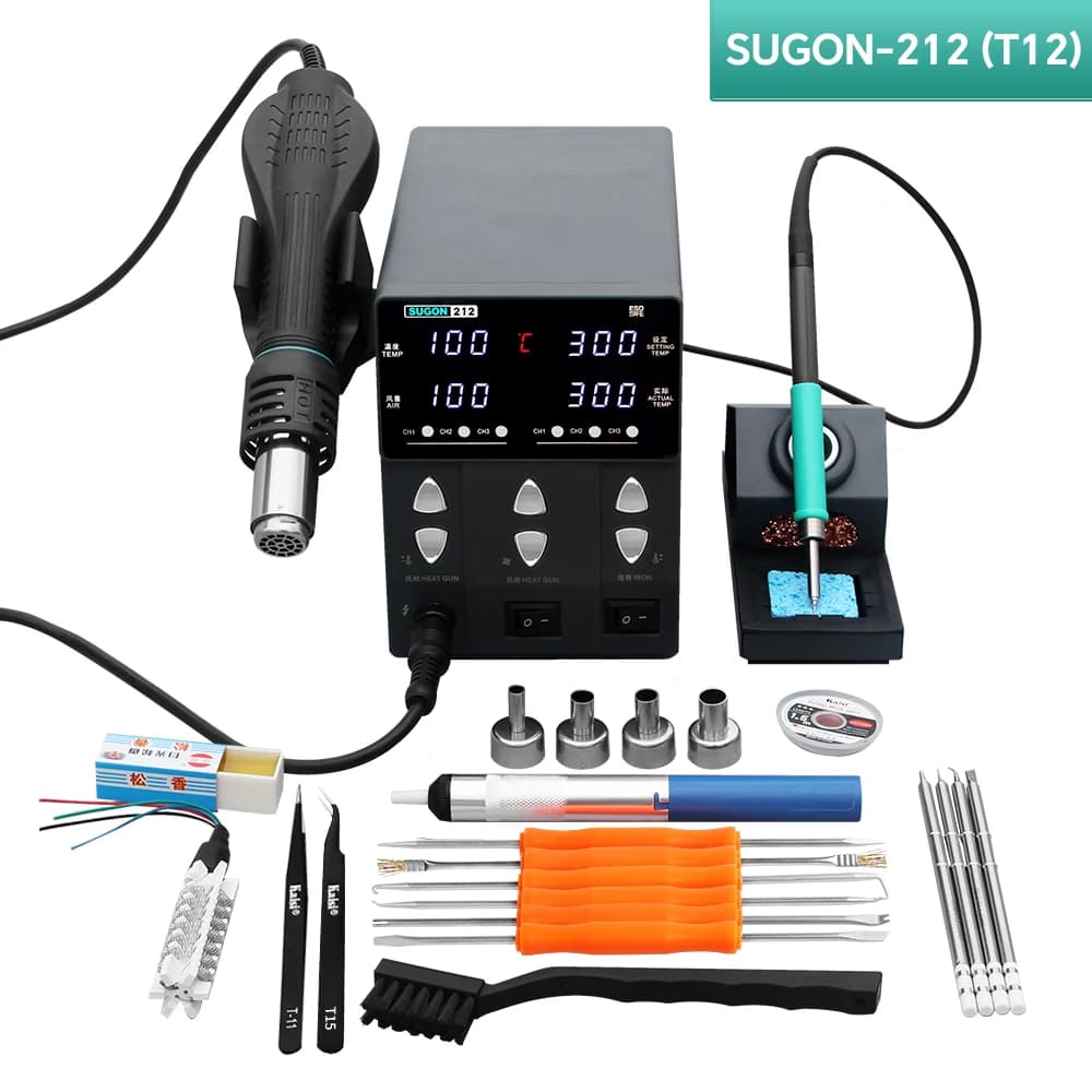 Sugon-212 stazione di saldatura 2 in 1 760W T12 maniglia saldatore pistola termica ad aria calda saldatura Display digitale LCD per riparazione BGA