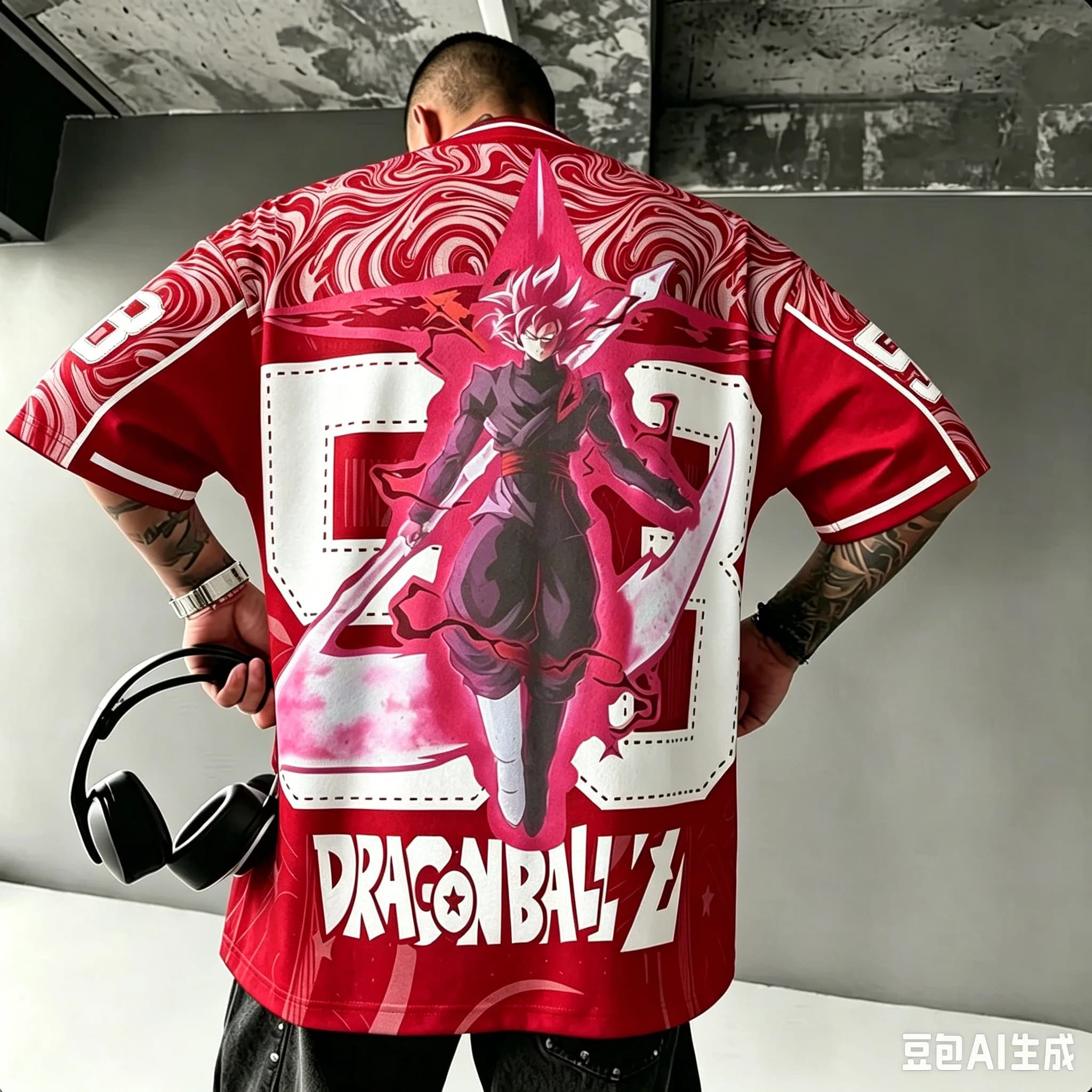 New Men Dragon Ball Black Goku Rose Graphic T-Shirt 23 Number Full Back Print Oversized Short Sleeve Quick Dry Mesh Anime Jersey