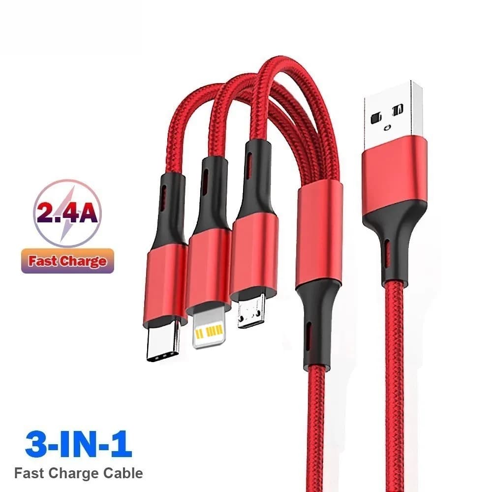 3In1 quick charging cable for iPhone Xiaomi Micro USB charging cable type C Multi port 1.2 m multiple USB charging cable