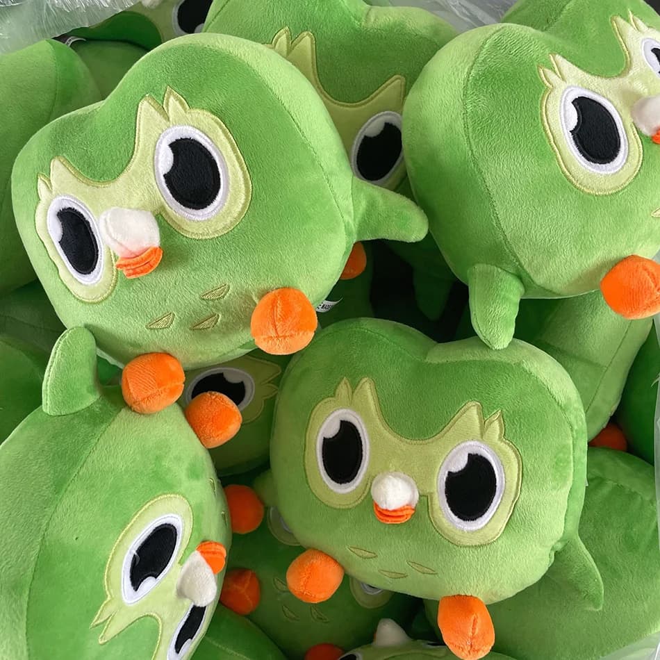 Peluche a forma di gufo verde Duolingo, peluche Duo, il gufo dei cartoni animati, bambola gufo, morbido peluche, regalo di compleanno per bambini