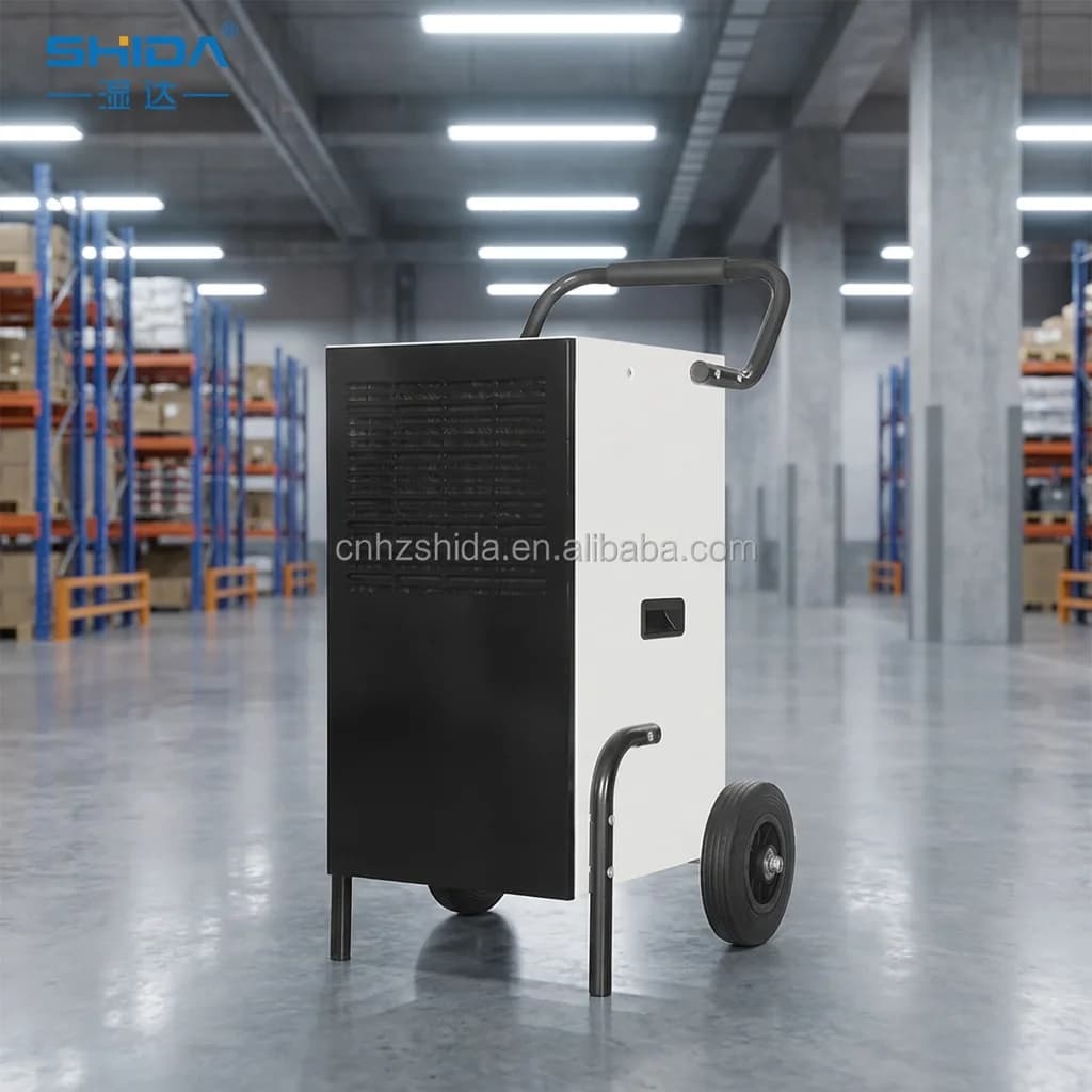 60L/Day Wheeled Commercial Dehumidifier Metal Body Compact Design With Drain Hose 110‑220V For Basement Warehouse Workshop
