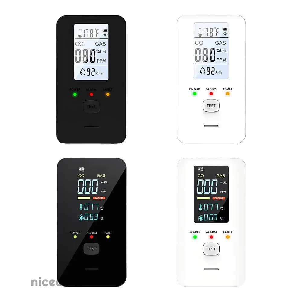 Rilevatore 4-in-1 di Gas e Monossido di Carbonio da Collegare alla Presa con Display LED a Colori, Rilevatore CO Ultra Sensibile per Casa, Camper, Campeggio, Appartamento