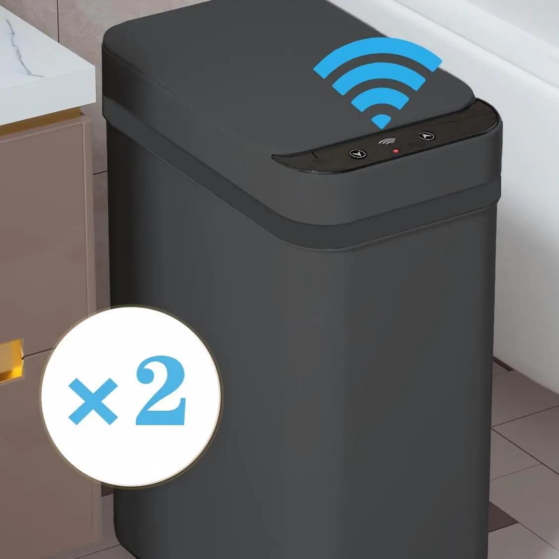 2 Pack Smart WiFi Automatic Sensor Trash Can, Slim Touchless Motion Sensor Garbage Bin, Waterproof Waste Bucket for Bathroom Kitchen Office
