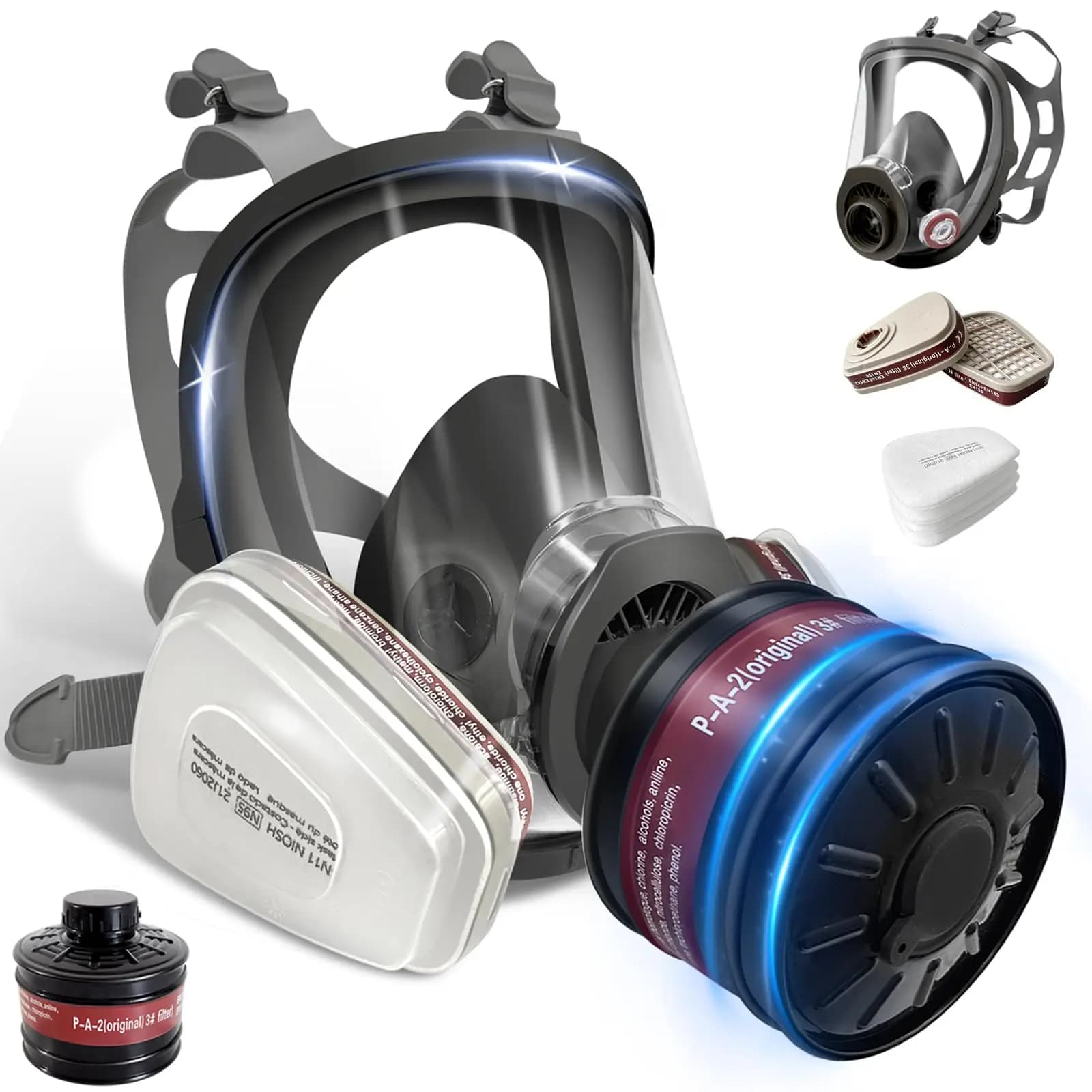 Complete gas mask Survival chemical respirator with 40 mm filter, integral respirator gas mask with 40 mm active carbon filter