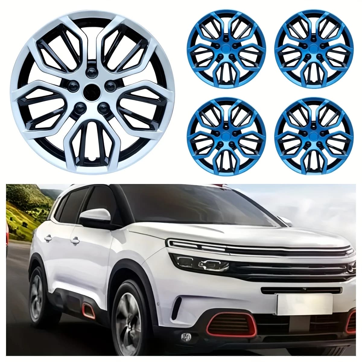 Set di 4 Copricerchi Universali da 14/15 Pollici, Coprimozzi a Scatto, Protezione per Cerchioni, Accessori Decorativi per Auto