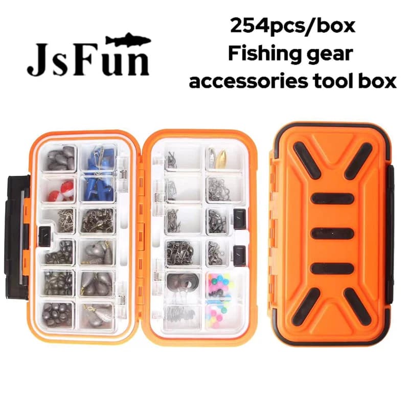 Kit di accessori per la pesca portatile da 254 pezzi scatola per attrezzatura da pesca con ami da pesca girevoli pesi Jig Heads accessori per la pesca