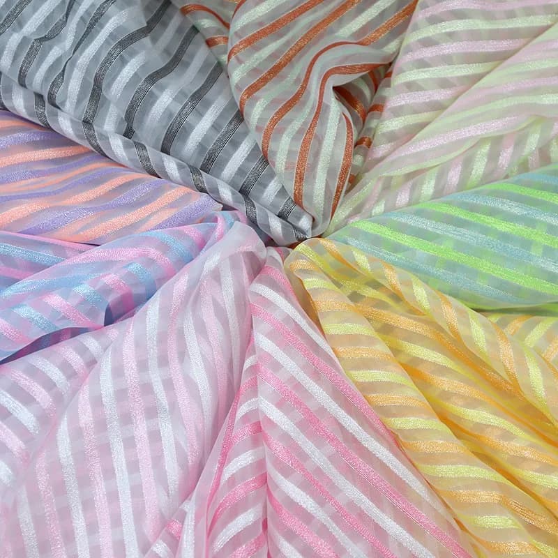 100x150cm Rainbow Striped Organza Fabric Transparent High-density Cloth Diy Sewing Soft Transparent Cloth Clothing Supplies