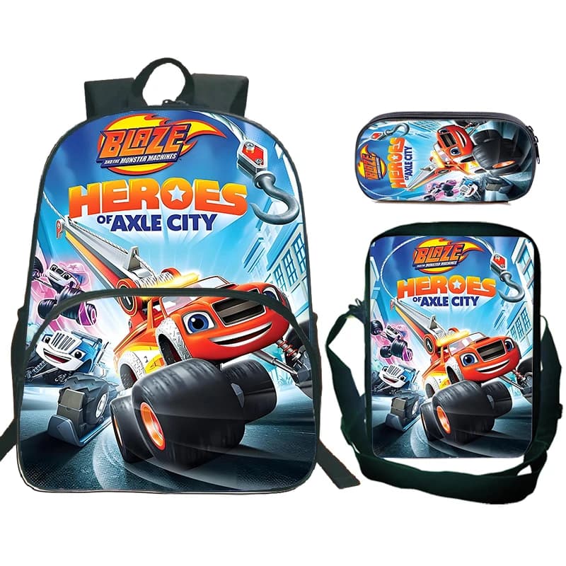 Cartoon Blaze and the Monster Machines School Backpack with Shoulder Bags Pencil Bags Boys Girls School Bags Children Rucksack