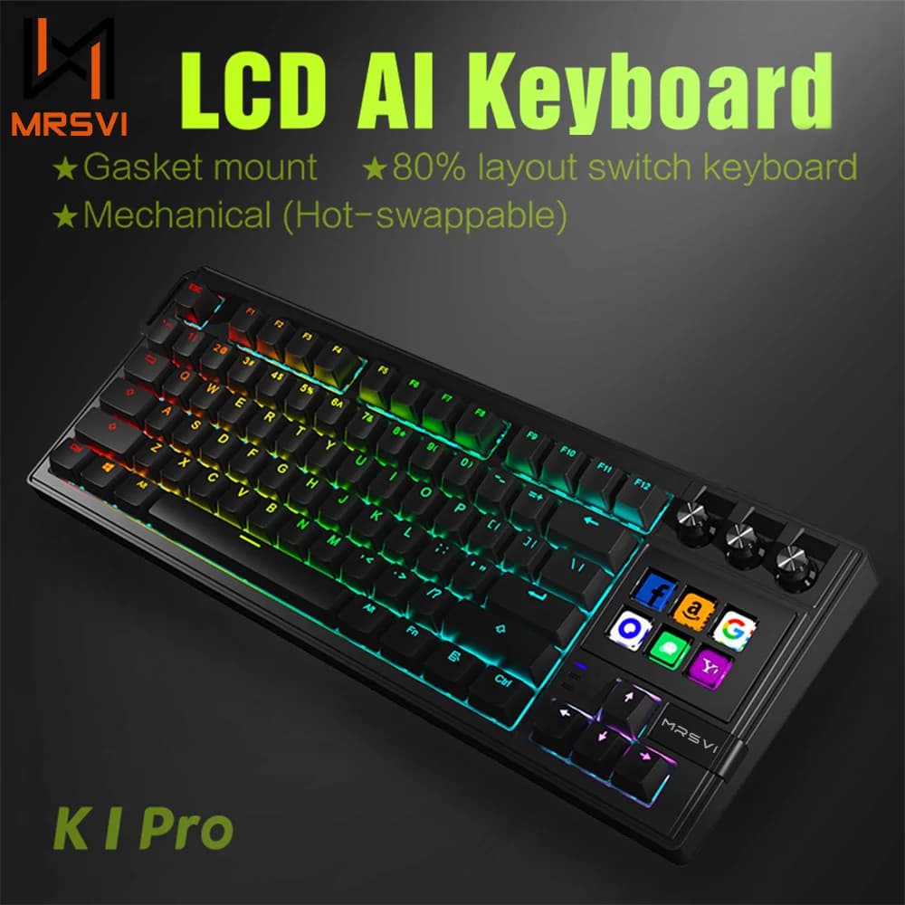 MRSVI K1 PRO Visual LCD AI Tastiera 80% Gaming Tastiera meccanica Macro Asse rosso Cavo staccabile cablato Retroilluminazione RGB Hot Swap