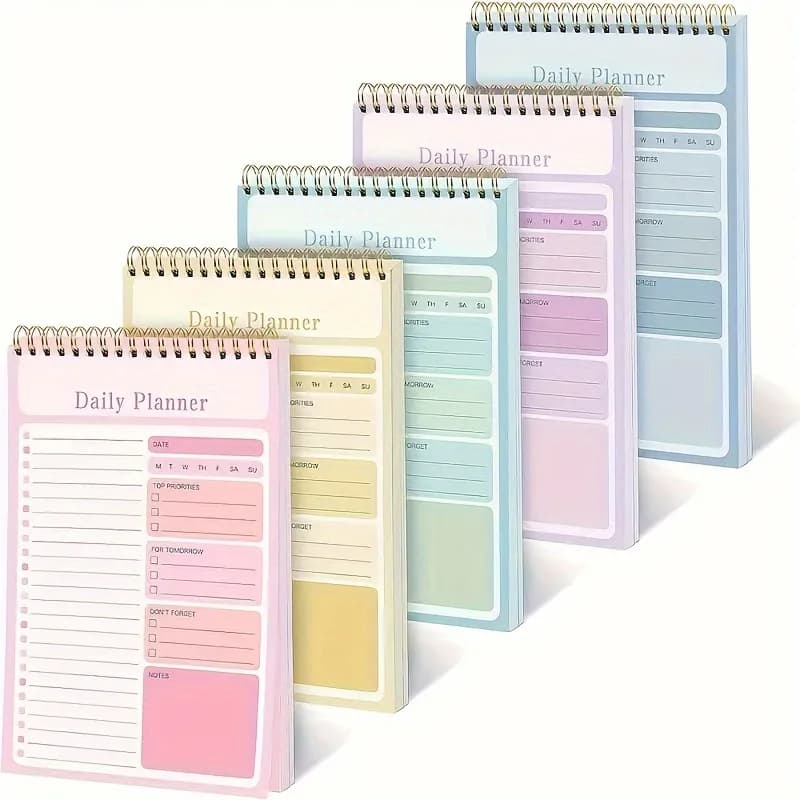 5pcs Macaron Color Paper A5 Spiral Notebook Daily Planner To Do List Journal Office Student Schedule Notepad