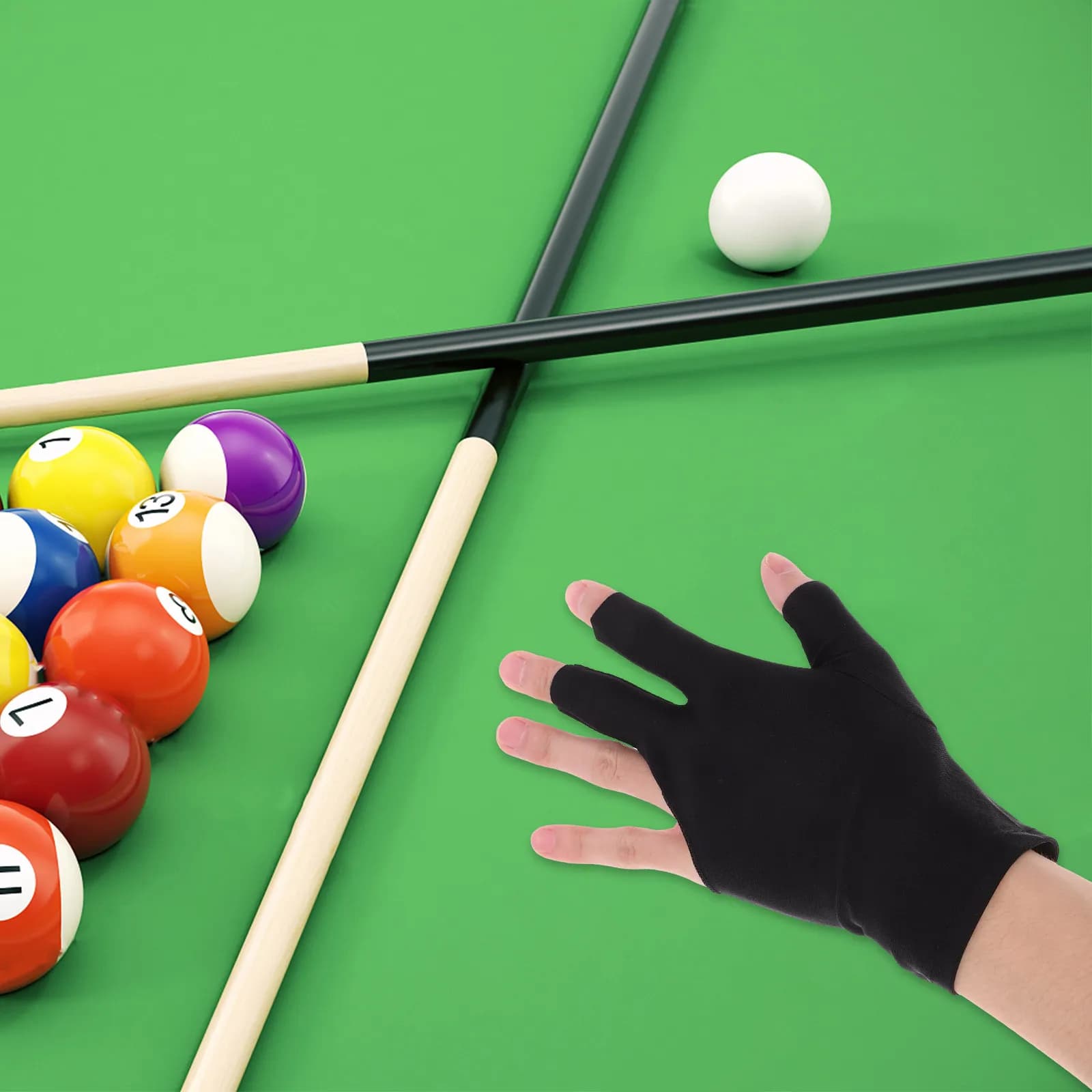 2 Guanti da Biliardo Neri per Mano Sinistra, Design Elastico a Tre Dita, Accessori Sportivi per Biliardo e Snooker per Uomini e Donne