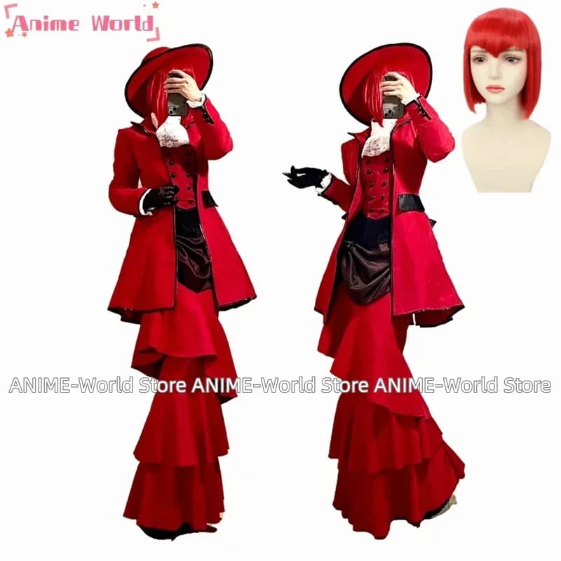 《Custom size》Anime Black Butler Angelina Red Madam Red Dares Cosplay Costume With Hat